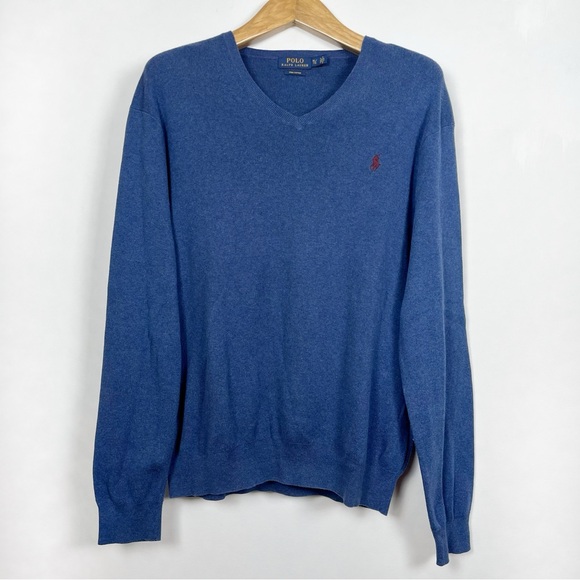 Polo Ralph Lauren Men's Classic Blue V-Neck Sweater Pima Cotton Size X-Large - Picture 11 of 12